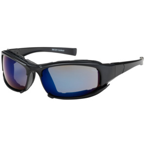 Bouton Optical 250-CE-10093 Cefiro Safety Glasses, Full Frm, BK, Rubber Foam, BL Mirror Lens, Anti-Scratch/Fog