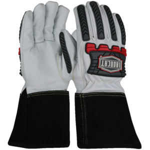 Ironcat 6244/L Gloves, Large, Goatskin Leather, Premium, TPR Extended Gauntlet Cuff, Natural