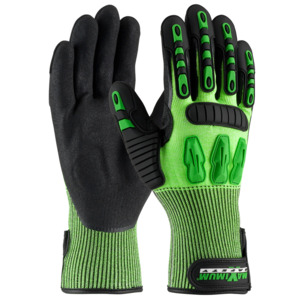 Maximum Safety 120-5130/M Glove, TuffMax3, HPPE Shell, Nitrile Grip, TPR, Hi-Vis Green, Medium