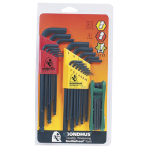 Bondhus 14132 Triple-Pack of .050 to 3/8-Inch Ball End Hex, 1.5 to 10-mm Ball End Hex and Star Fold-Up T6 - T25