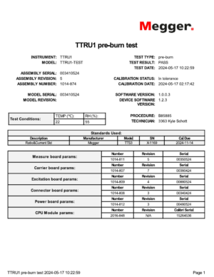 Megger TTRU1-CAL-Cert Calibration Certificate